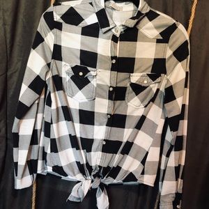 Plaid Tie-Front Button Down